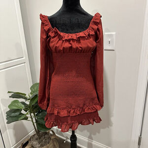 Le Lis Burgundy Ruffle Mini Dress –‎ Size M